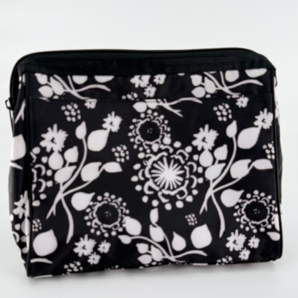 THIRTY-ONE Black White Floral Cosmetic Bag Travel Makeup Organizer